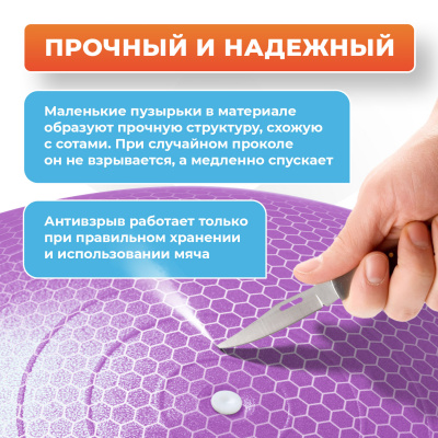 Фитбол 65 см с насосом, фиолетовый