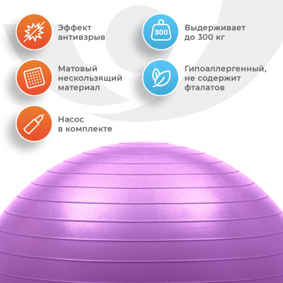 Фитбол 65 см с насосом, фиолетовый
